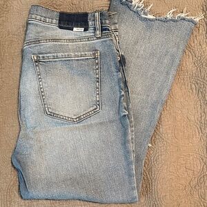 Daze Light Wash Frayed Hem Wide Leg Jeans - Light Blue